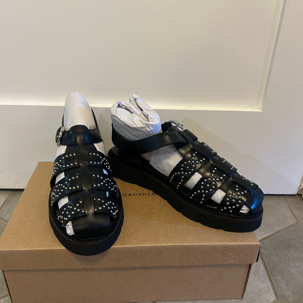 Anthropologie Black Studded Sandals